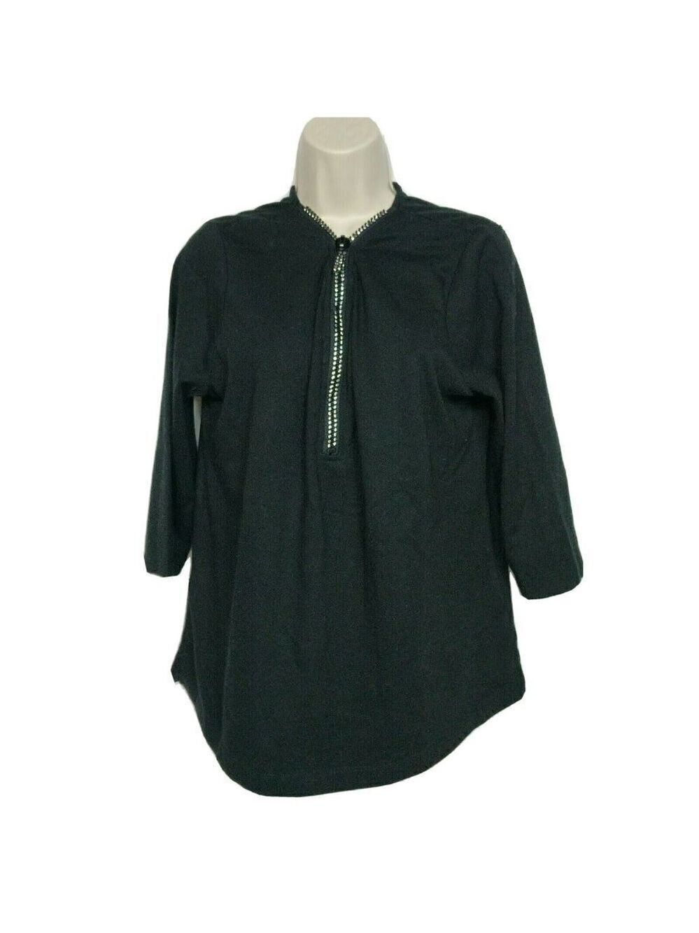 Quacker Factory Black Rhinestone Zippered Top Medium